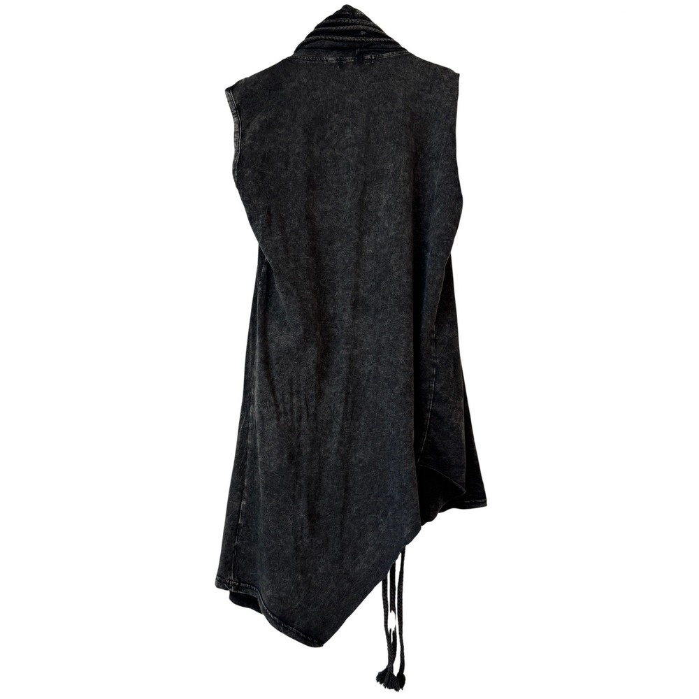 COMME USA Vest Black Acid Wash Asymmetrical Braided Drape Lagenlook L - Picture 2 of 5